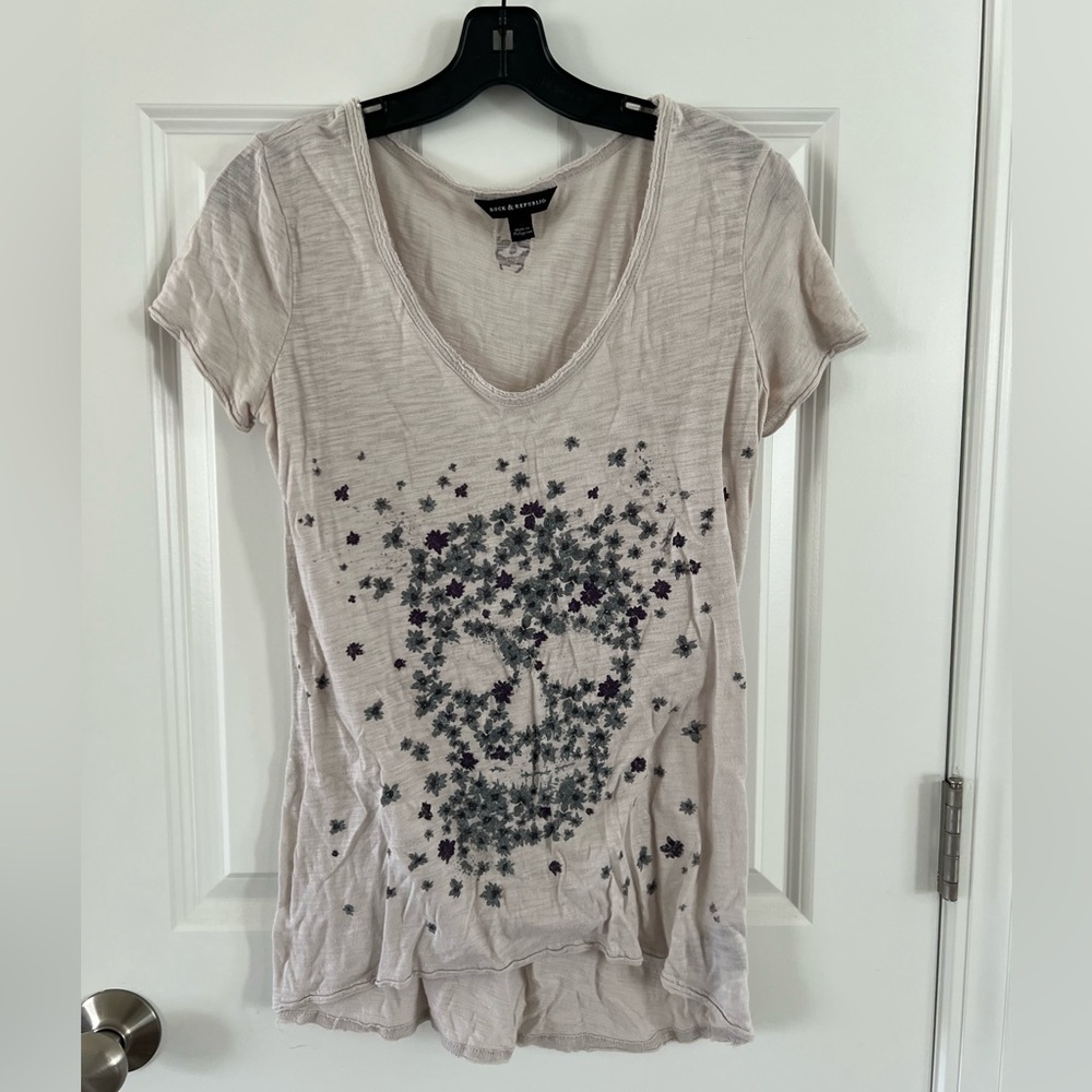 Rock & Republic Cream Skull Print Women's Tee